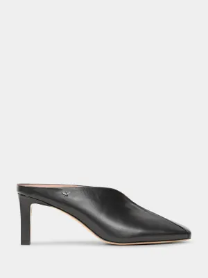 SABRINA BLACK LEATHER MULES SLIPPERS