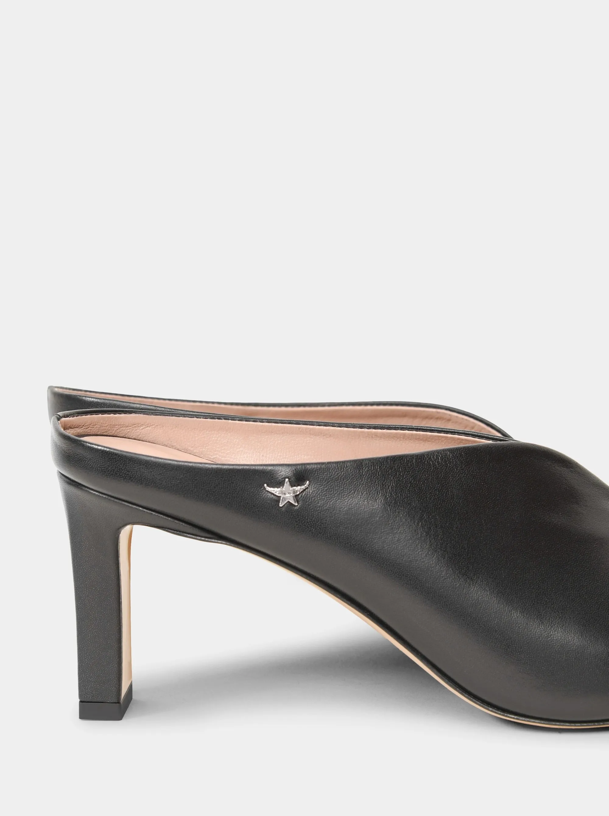 SABRINA BLACK LEATHER MULES SLIPPERS