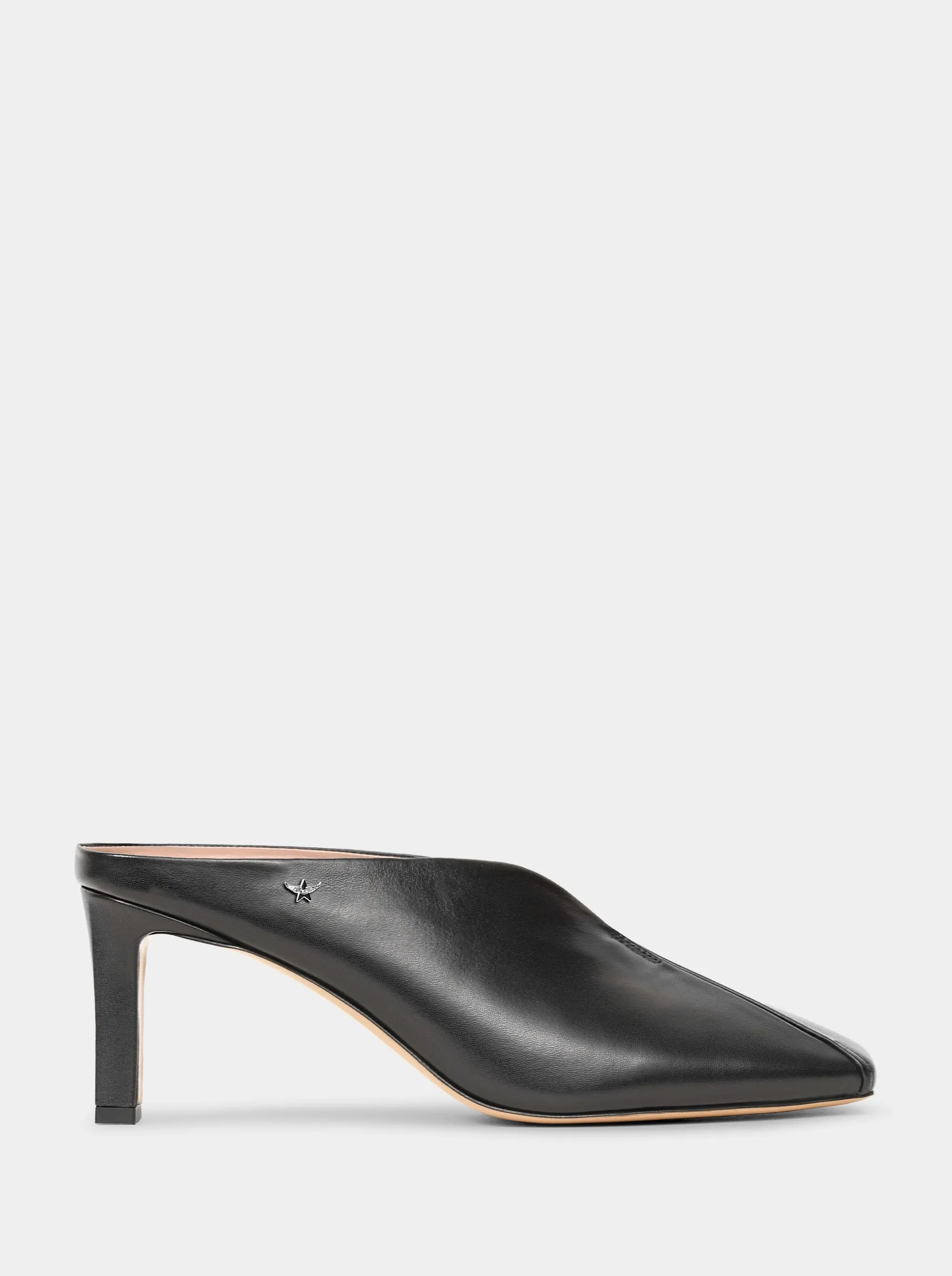 SABRINA BLACK LEATHER MULES SLIPPERS