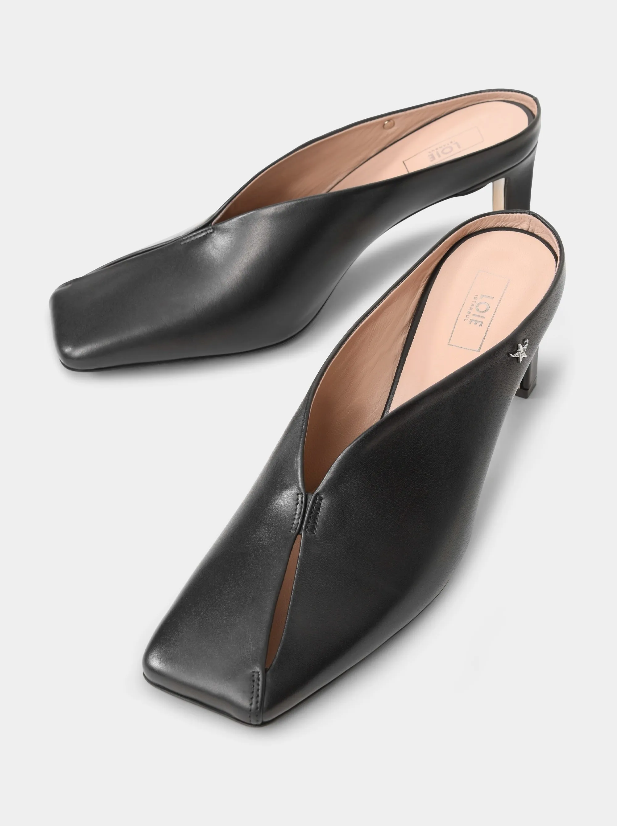 SABRINA BLACK LEATHER MULES SLIPPERS