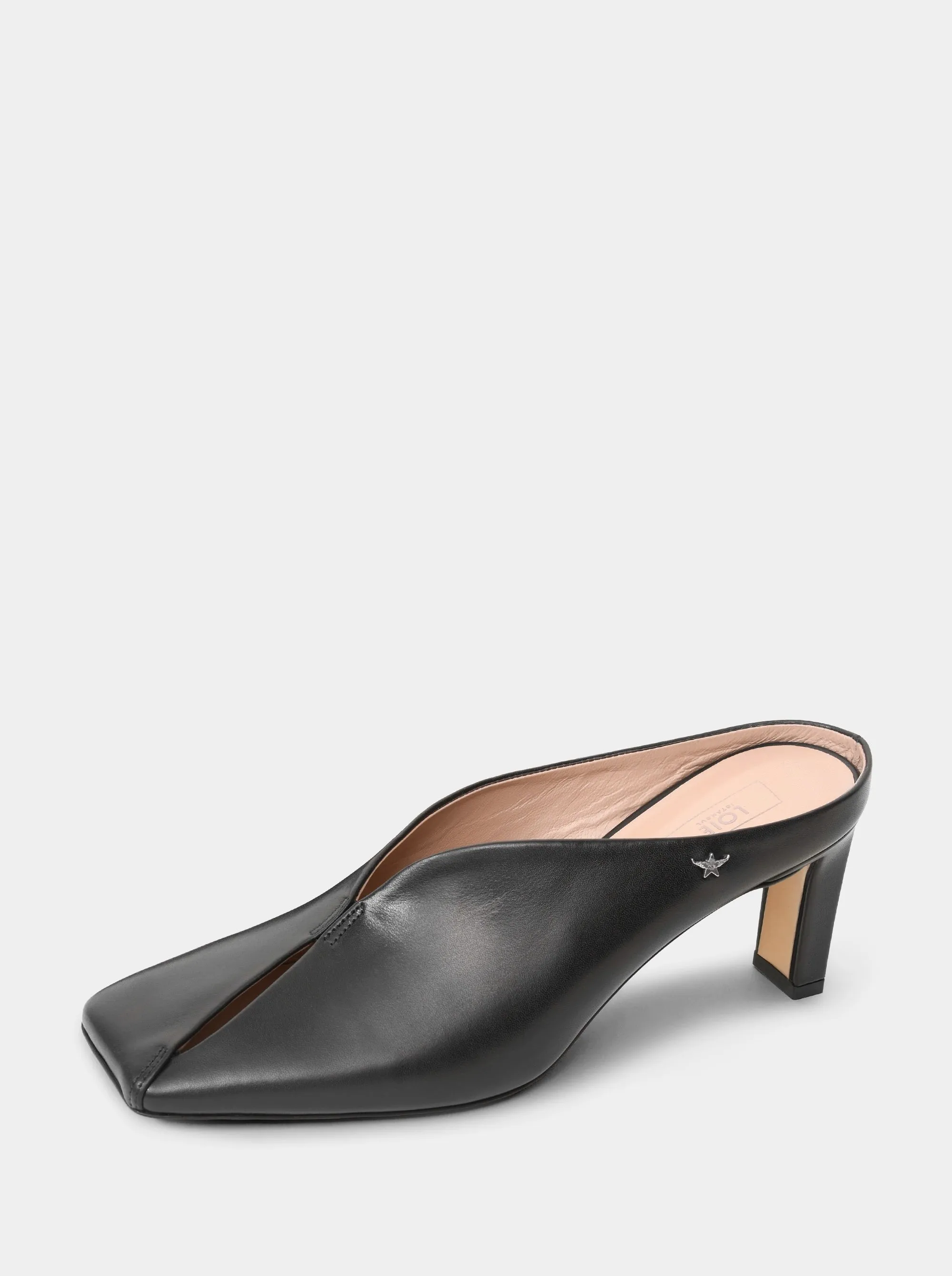SABRINA BLACK LEATHER MULES SLIPPERS