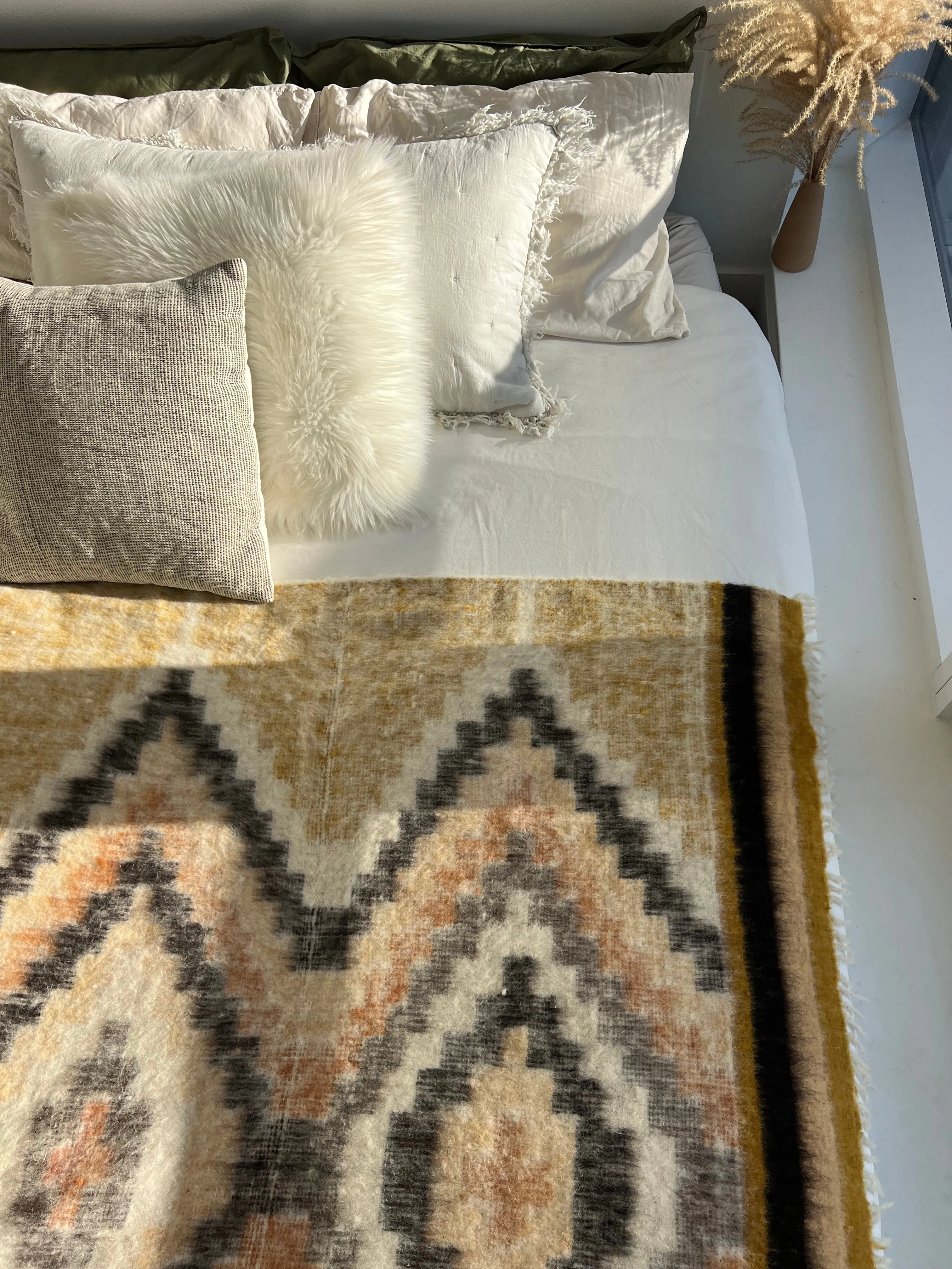 Santiago Wool Blanket  //  Mustard/Grey/Peach