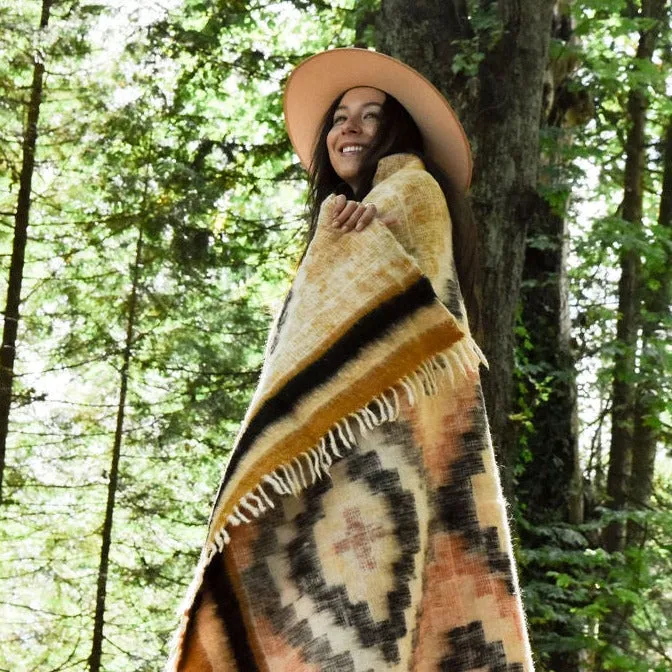 Santiago Wool Blanket  //  Mustard/Grey/Peach
