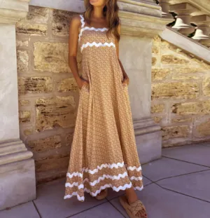 Scalloped Strap Printed Maxi Dress