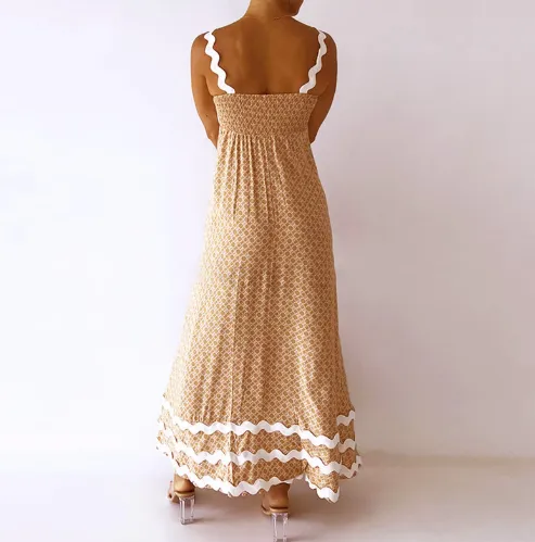Scalloped Strap Printed Maxi Dress