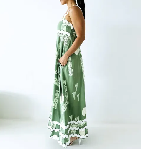 Scalloped Strap Printed Maxi Dress