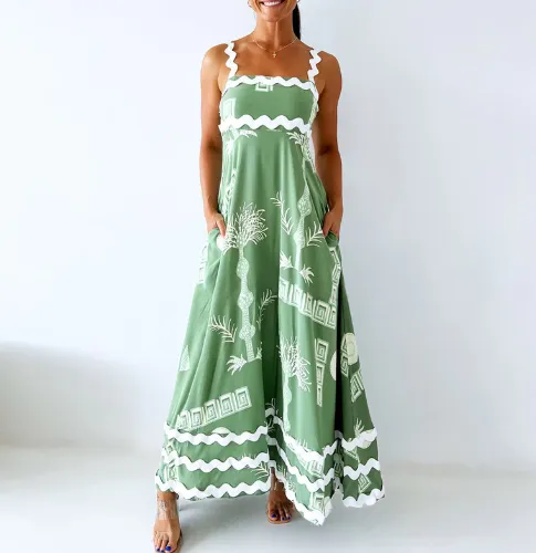 Scalloped Strap Printed Maxi Dress