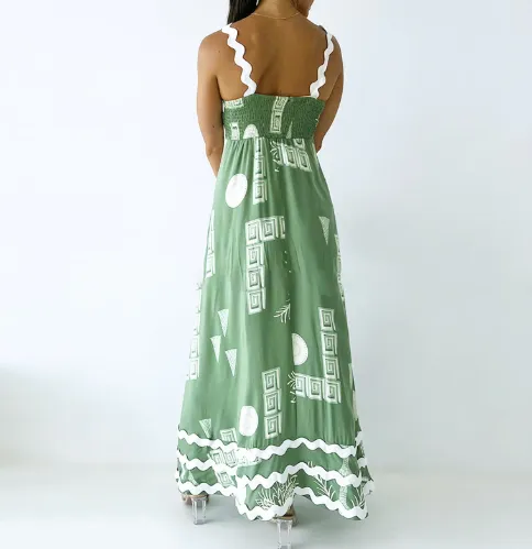Scalloped Strap Printed Maxi Dress