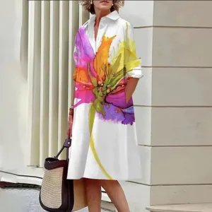 Scarlett – romantic printed midi dress with collar