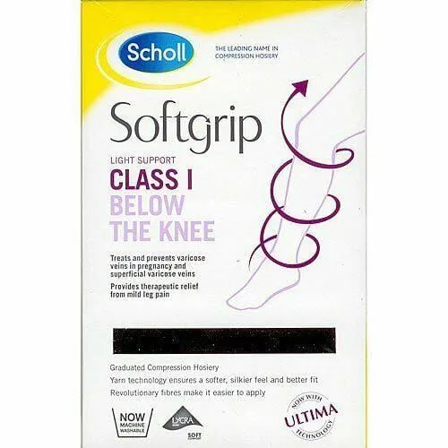 Scholl Softgrip Stockings with Ultima Class 1 Below Knee Open Toe Natural Large