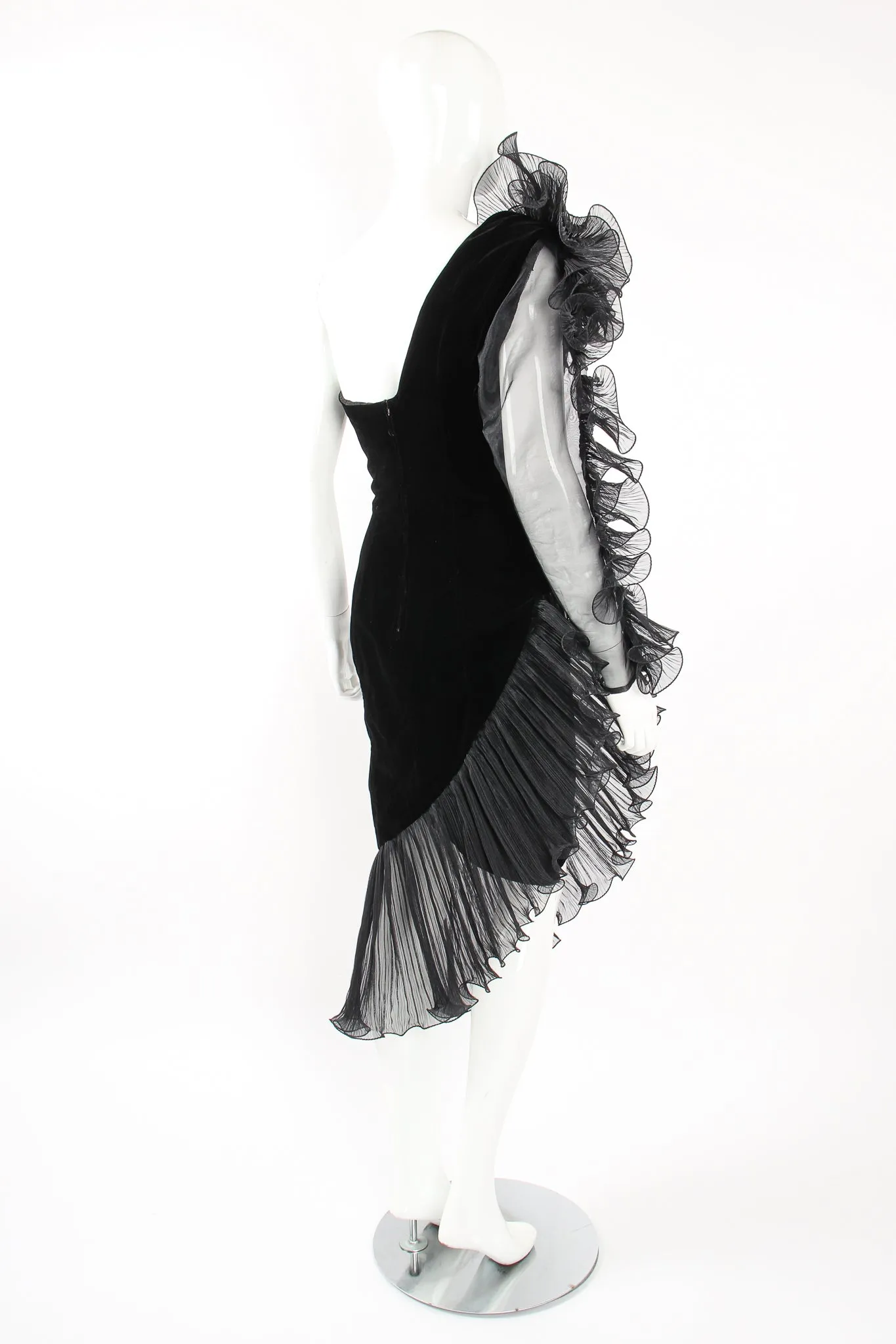 Sheer Side Ruffle Sleeve Dress