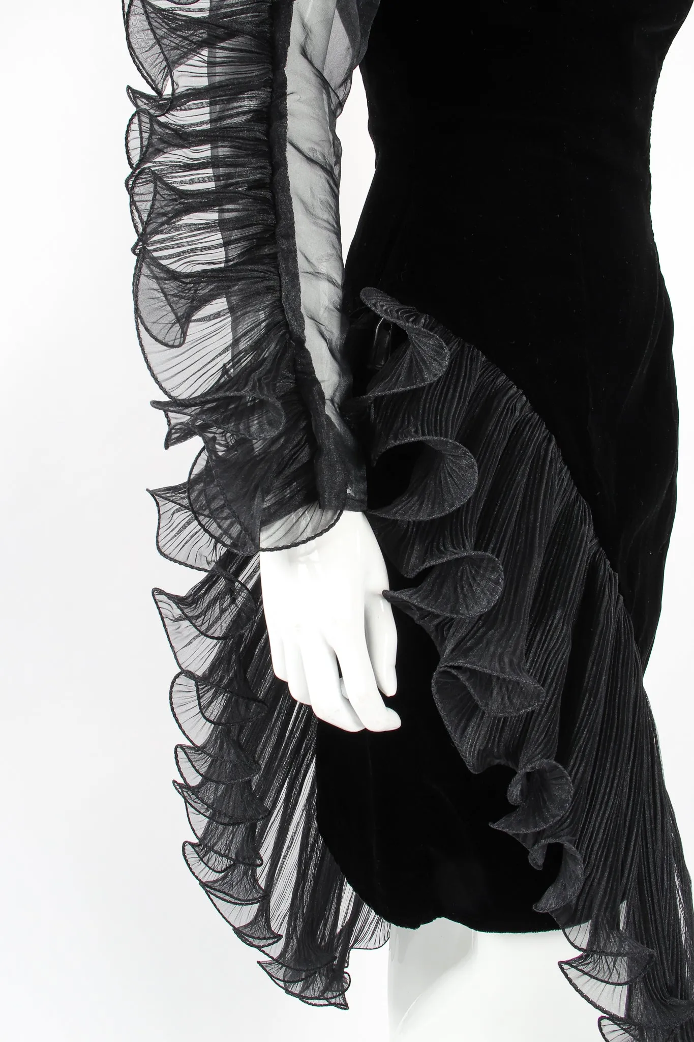Sheer Side Ruffle Sleeve Dress