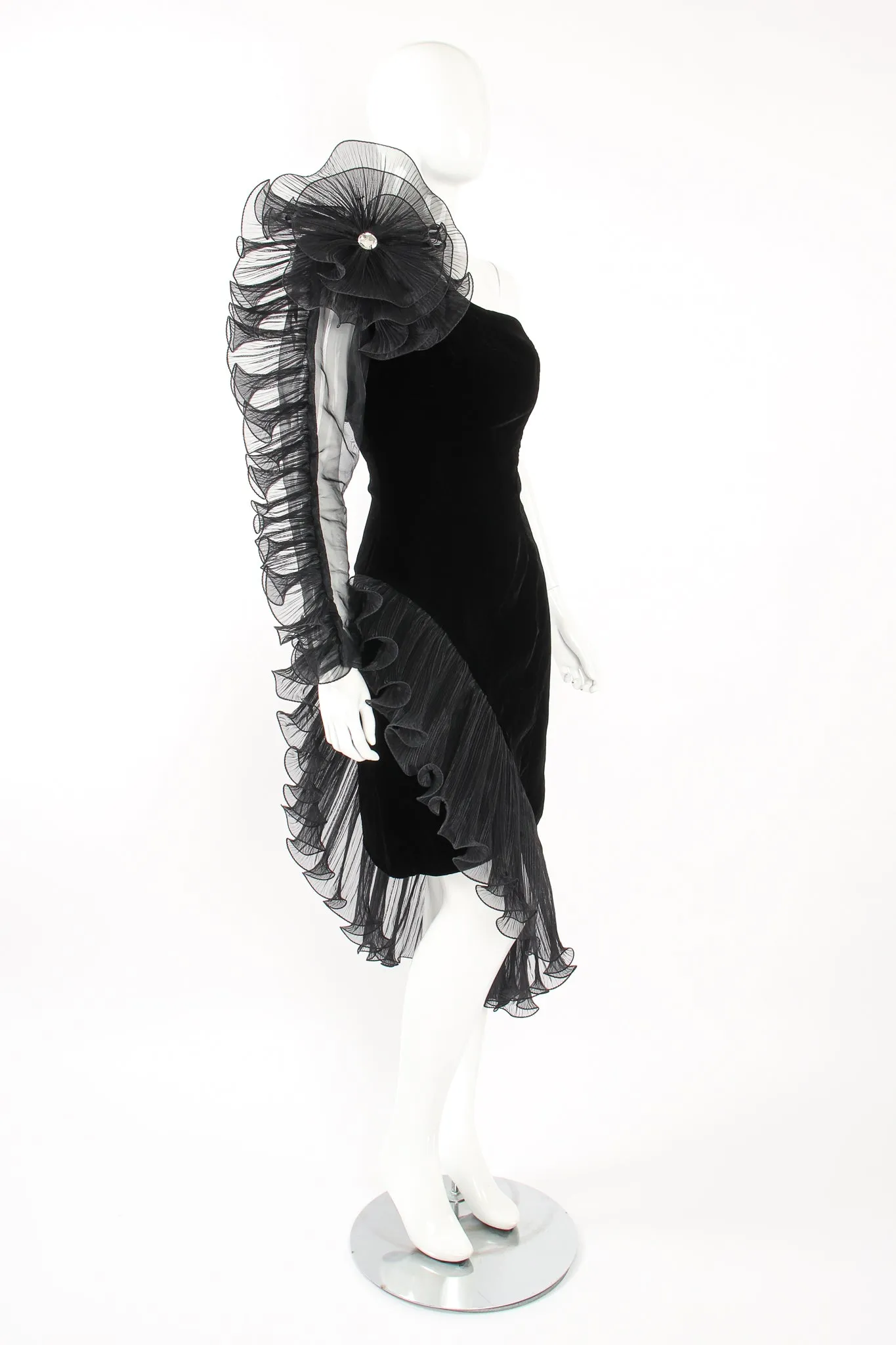 Sheer Side Ruffle Sleeve Dress