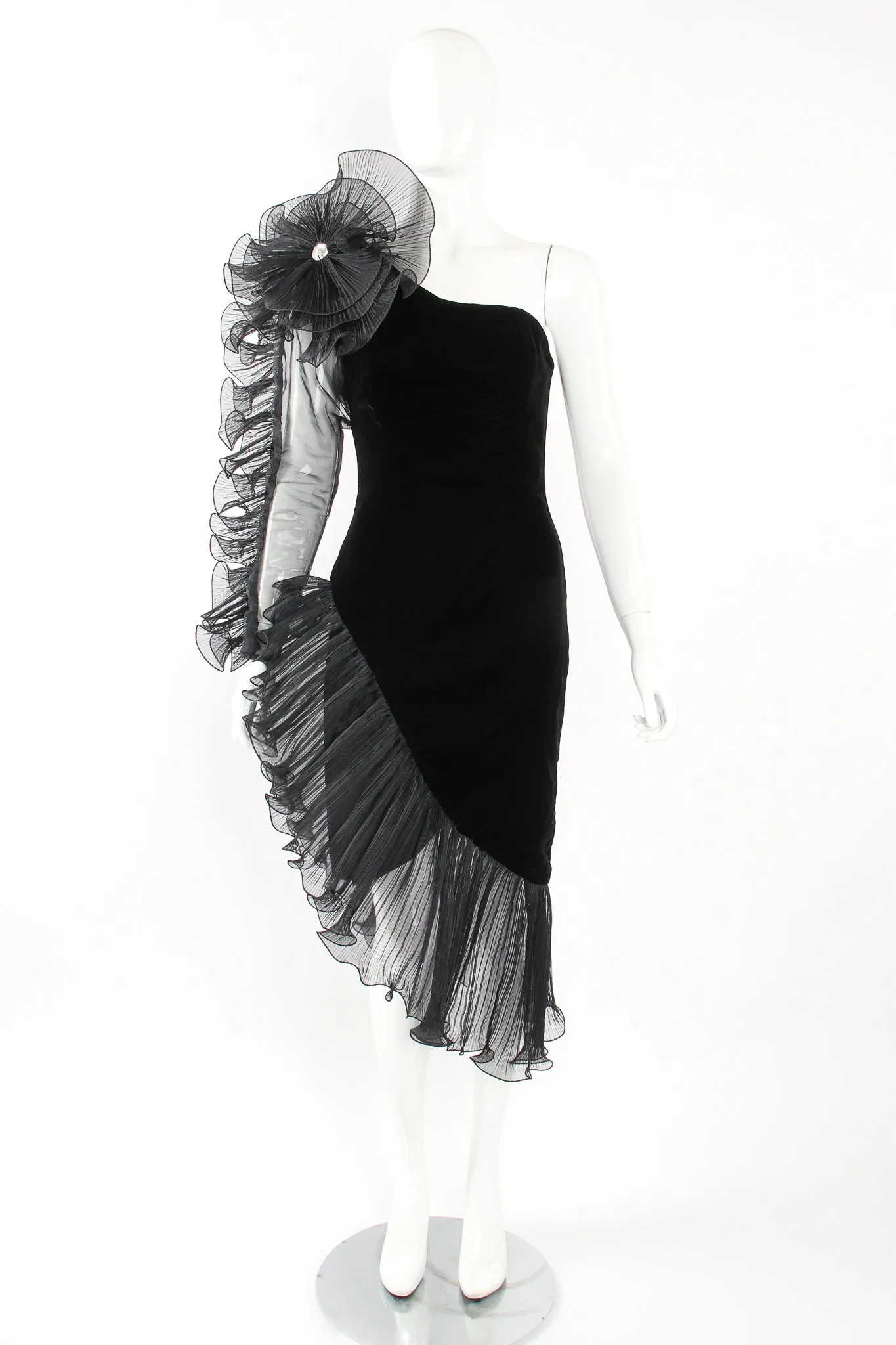 Sheer Side Ruffle Sleeve Dress
