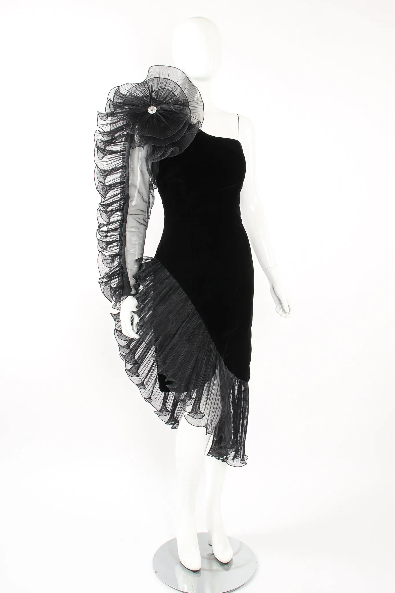 Sheer Side Ruffle Sleeve Dress