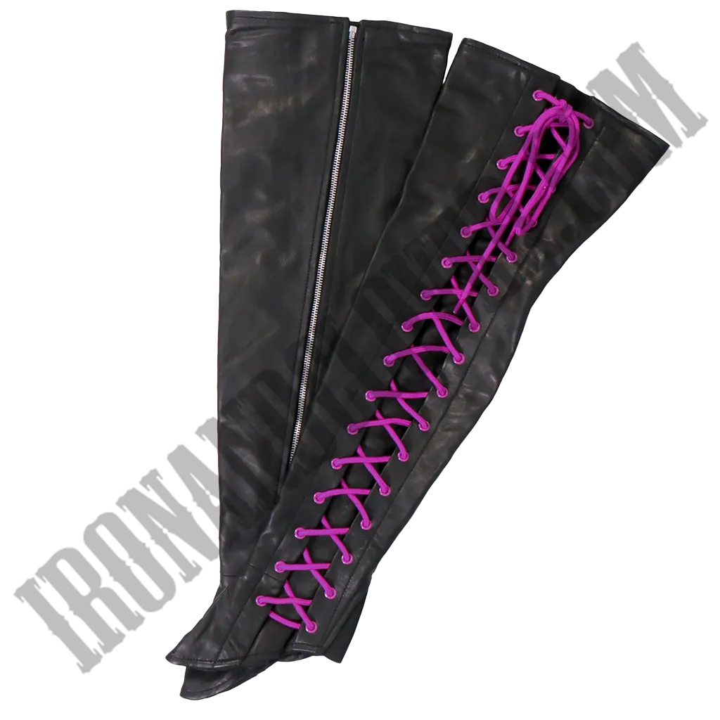 Side Lace Leather Leggings with Purple Accent