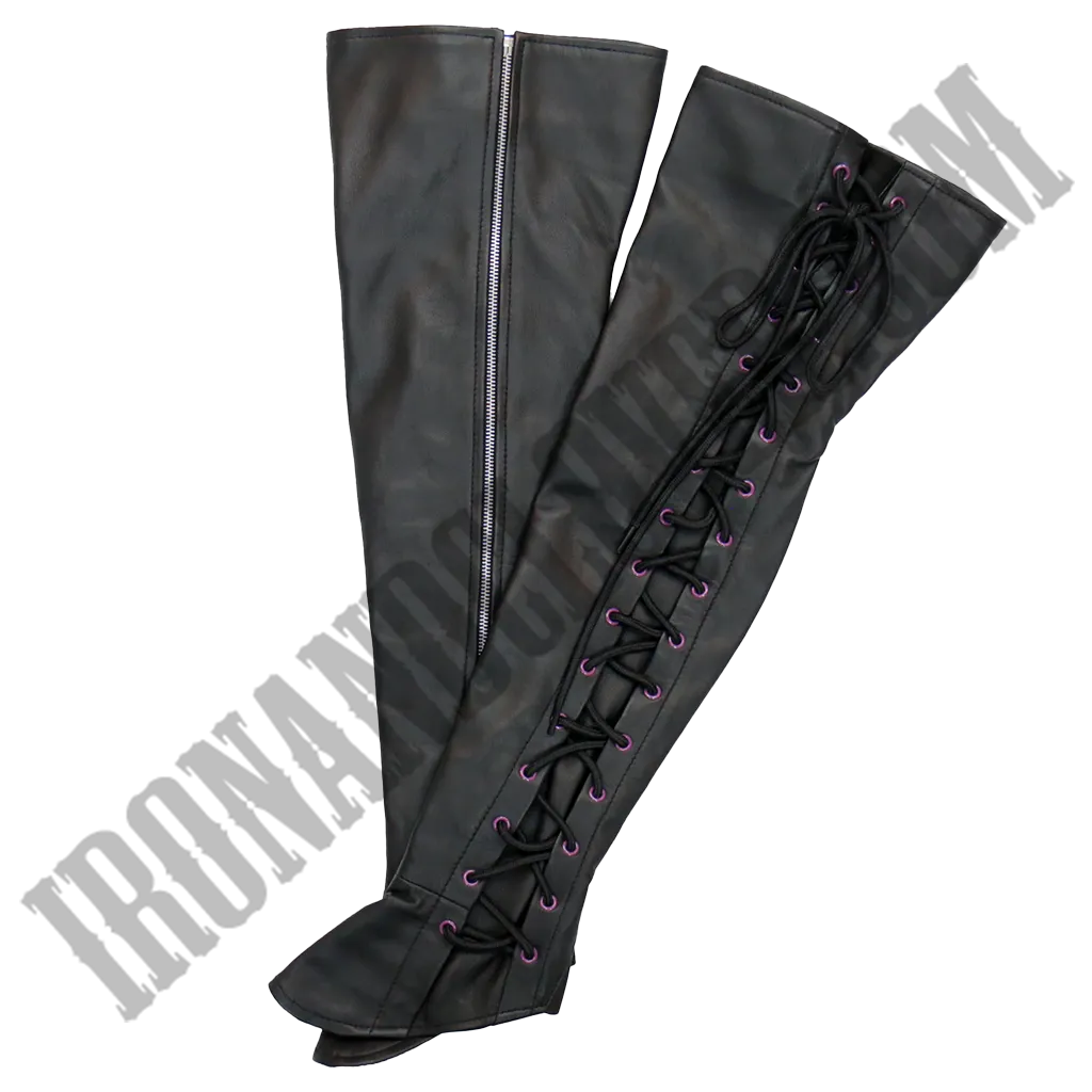 Side Lace Leather Leggings with Purple Accent