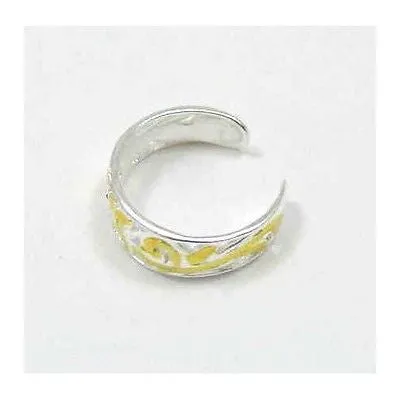 SILVER 925 2 TONE HAWAIIAN CUT OUT PLUMERIA FLOWER SCROLL TOE RING