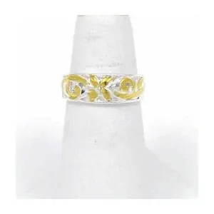 SILVER 925 2 TONE HAWAIIAN CUT OUT PLUMERIA FLOWER SCROLL TOE RING