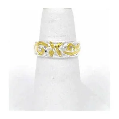 SILVER 925 2 TONE HAWAIIAN CUT OUT PLUMERIA FLOWER SCROLL TOE RING