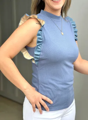 Slate Leather Ruffle Sleeveless