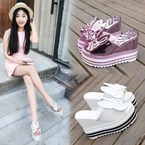 Slope high heel sandals increased rabbit ears waterproof platform muffin thick bottom fish mouth slippers women