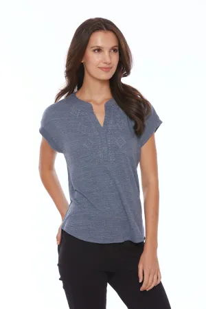 Soft Crinkle Embroidered Henley