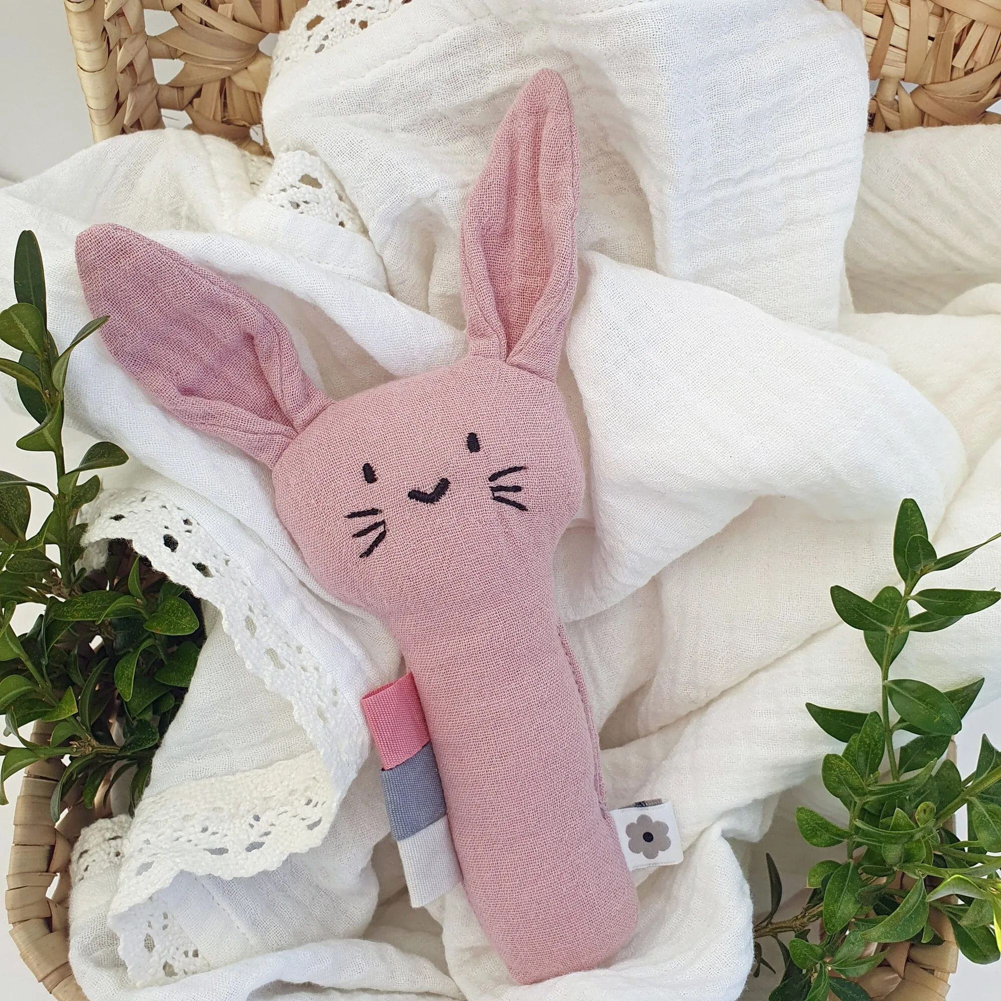 Soft Rabbit Rattle - Dusky Pink