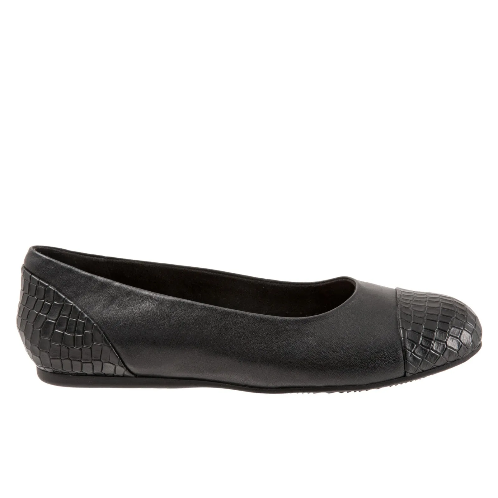 Softwalk Sonoma Cap Toe S1907-027 Womens Black Leather Ballet Flats Shoes