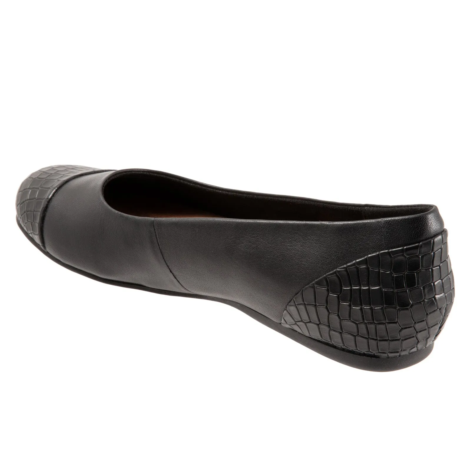 Softwalk Sonoma Cap Toe S1907-027 Womens Black Leather Ballet Flats Shoes