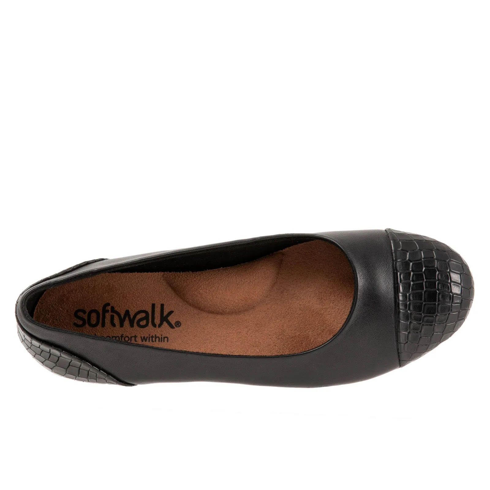 Softwalk Sonoma Cap Toe S1907-027 Womens Black Leather Ballet Flats Shoes