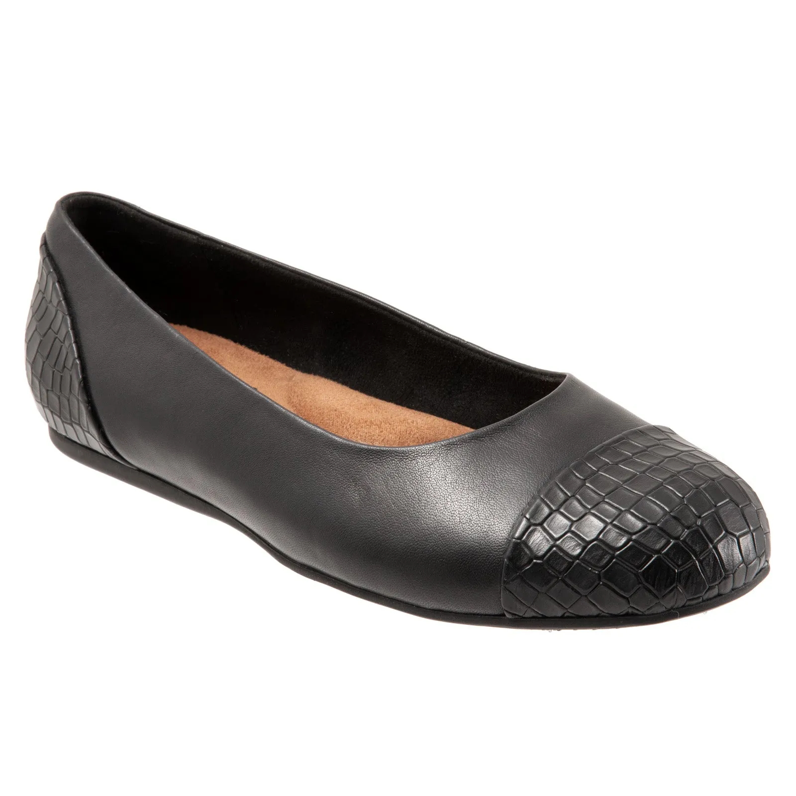Softwalk Sonoma Cap Toe S1907-027 Womens Black Leather Ballet Flats Shoes