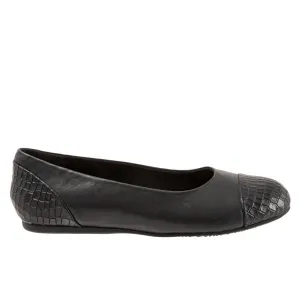 Softwalk Sonoma Cap Toe S1907-027 Womens Black Leather Ballet Flats Shoes