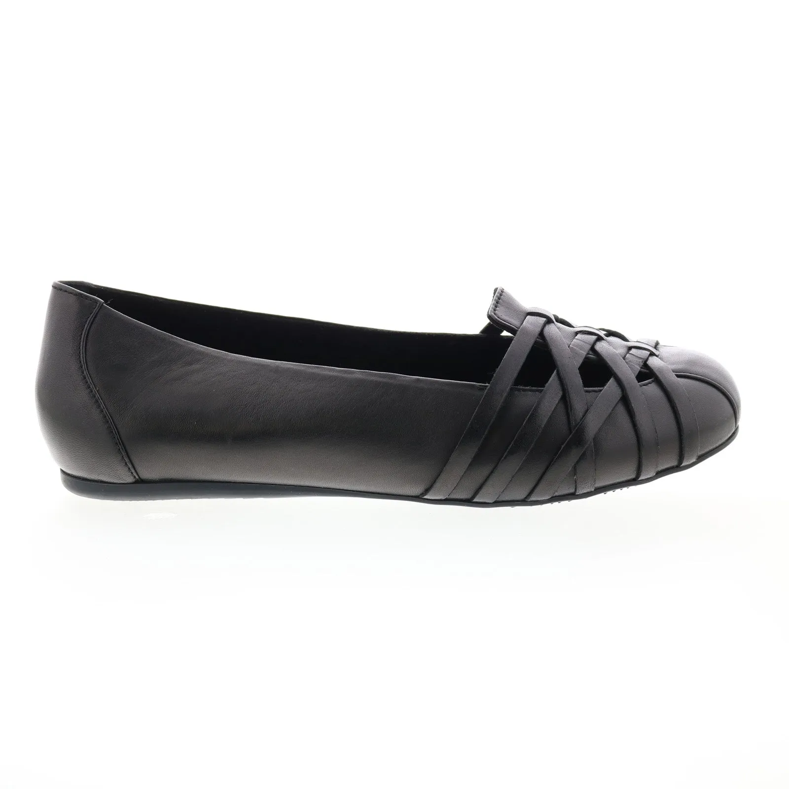 Softwalk St Lucia S2006-001 Womens Black Wide Leather Ballet Flats Shoes