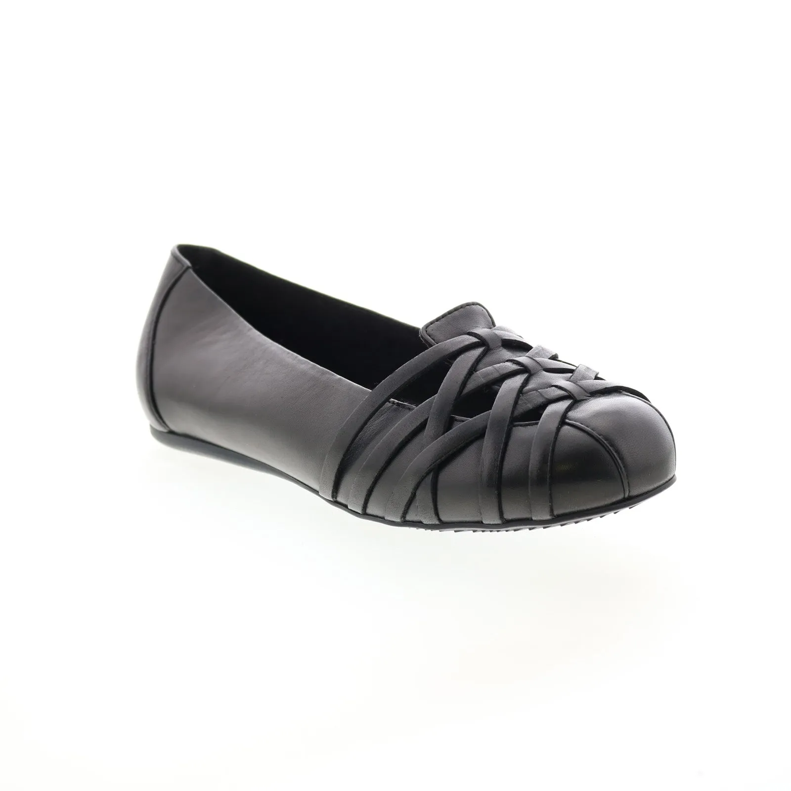 Softwalk St Lucia S2006-001 Womens Black Wide Leather Ballet Flats Shoes