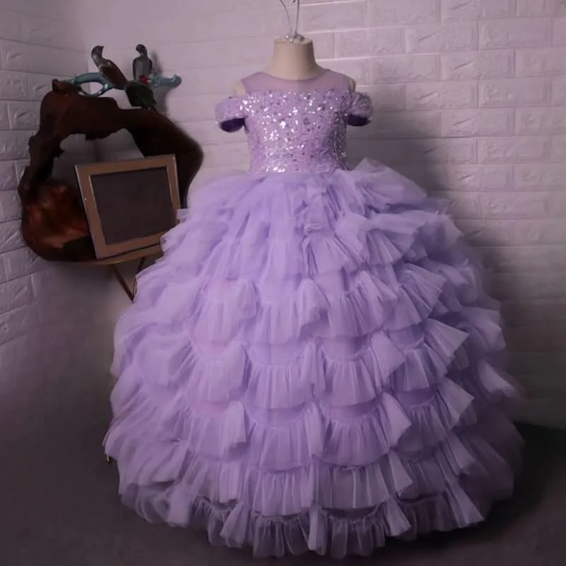 Stage piano performance children's elegant evening dress sequin cake dress