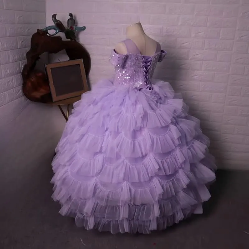 Stage piano performance children's elegant evening dress sequin cake dress