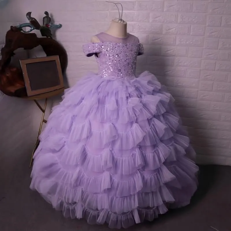 Stage piano performance children's elegant evening dress sequin cake dress