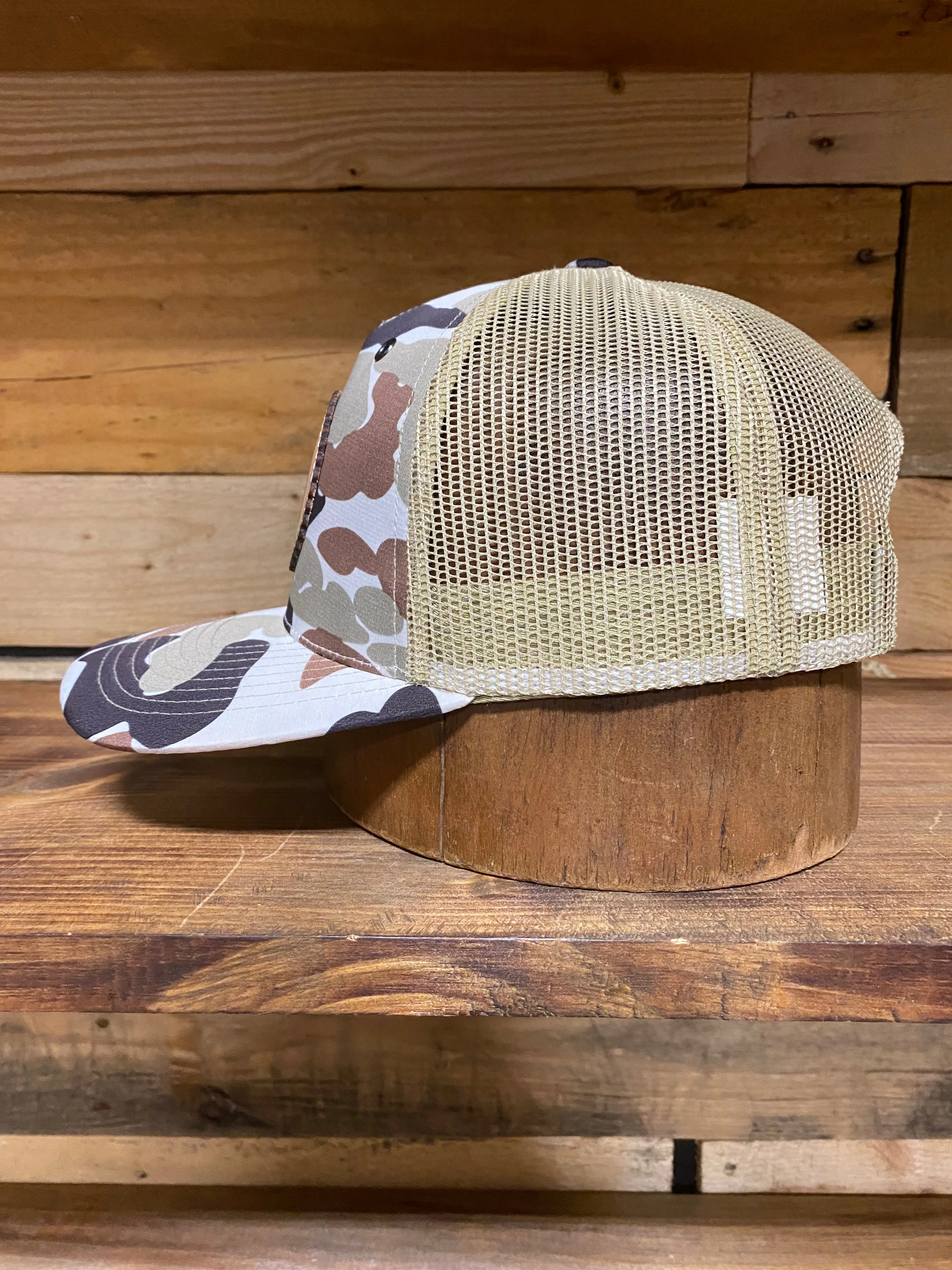 The Leather Head Hat Co peach silhouette ass Camo 5 panel mesh Snapback hat cap