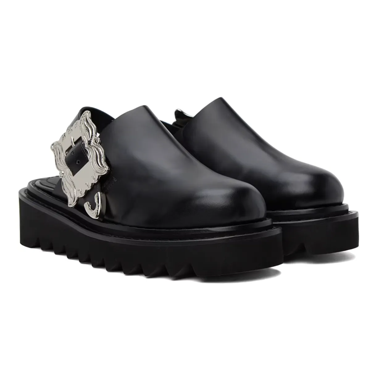 Toga Pulla Black Pin-Buckle Mules