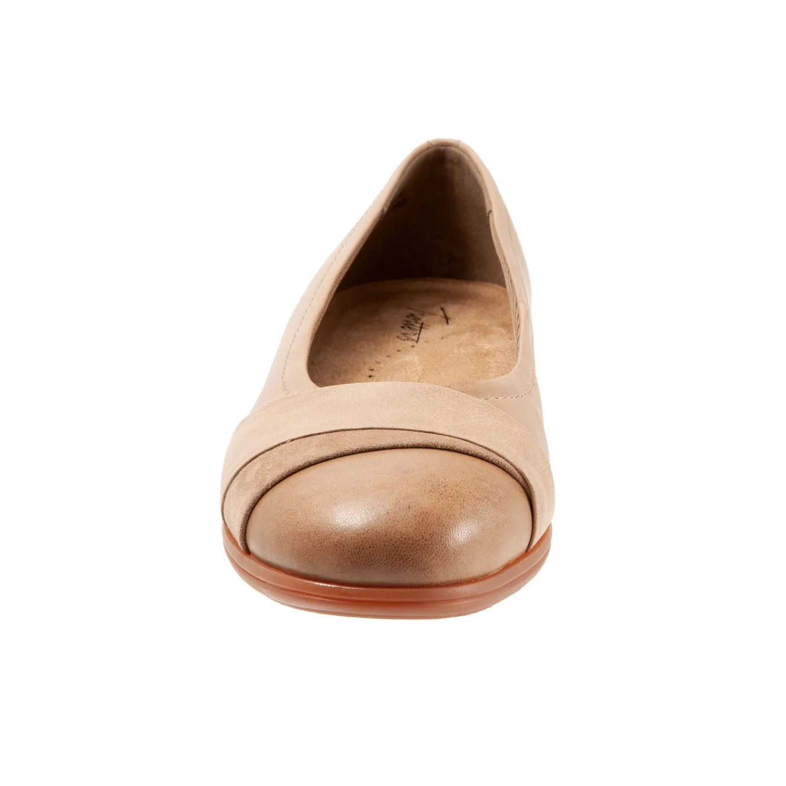 Trotters Danni T2155-234 Womens Beige Wide Leather Ballet Flats Shoes