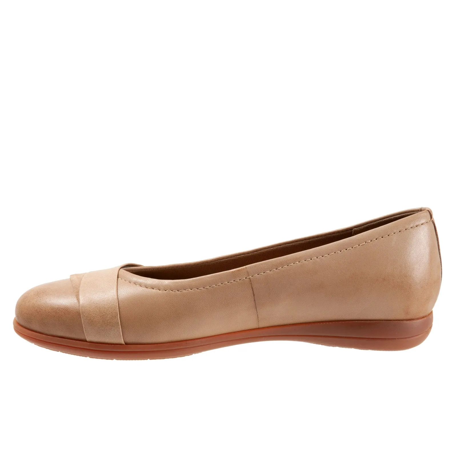 Trotters Danni T2155-234 Womens Beige Wide Leather Ballet Flats Shoes