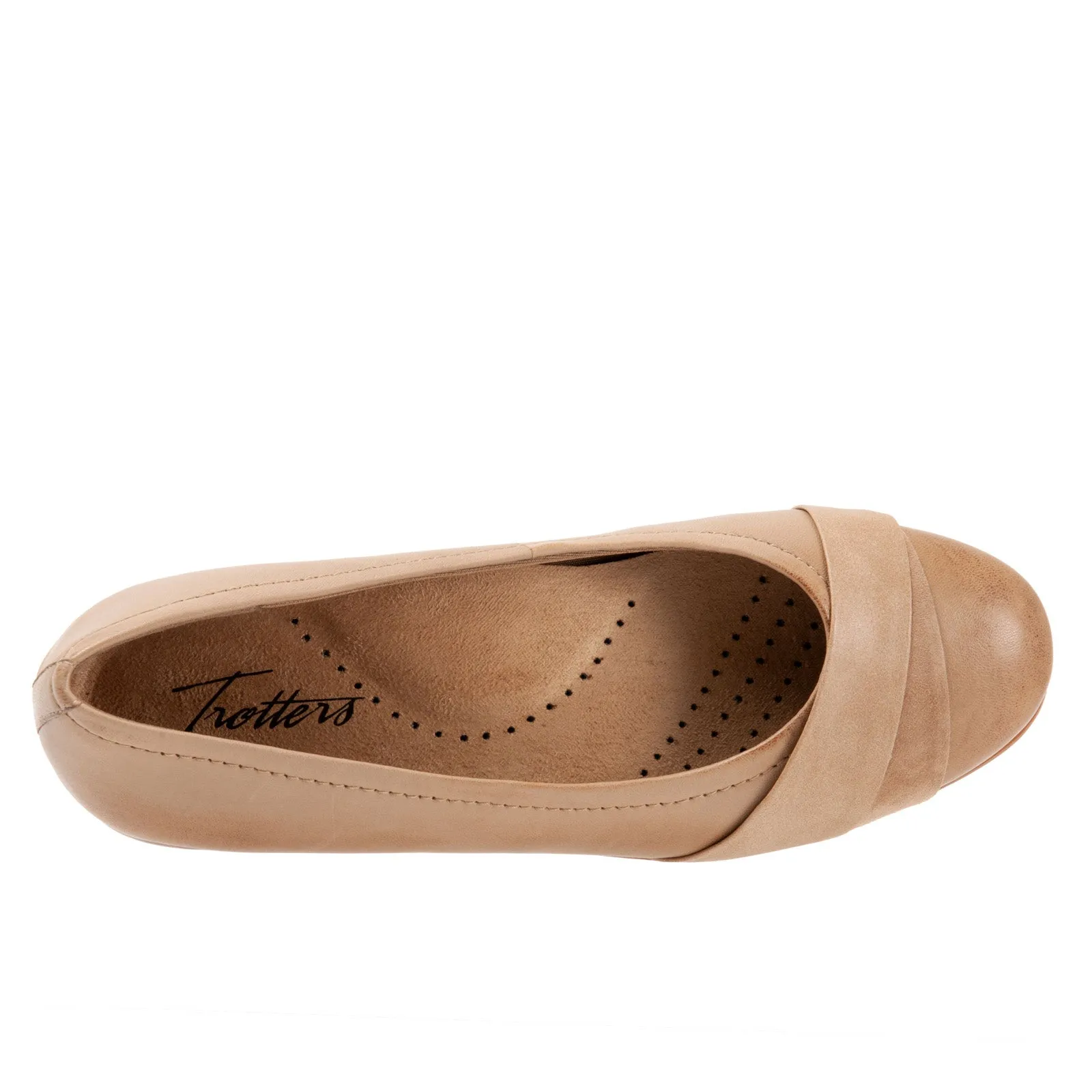 Trotters Danni T2155-234 Womens Beige Wide Leather Ballet Flats Shoes