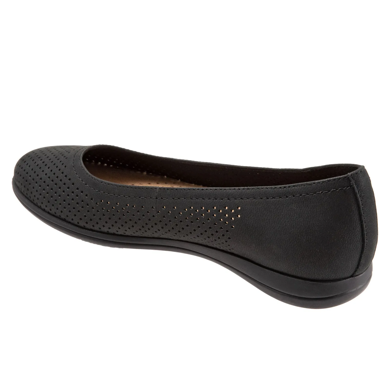 Trotters Darcey T1904-021 Womens Black Leather Slip On Ballet Flats Shoes