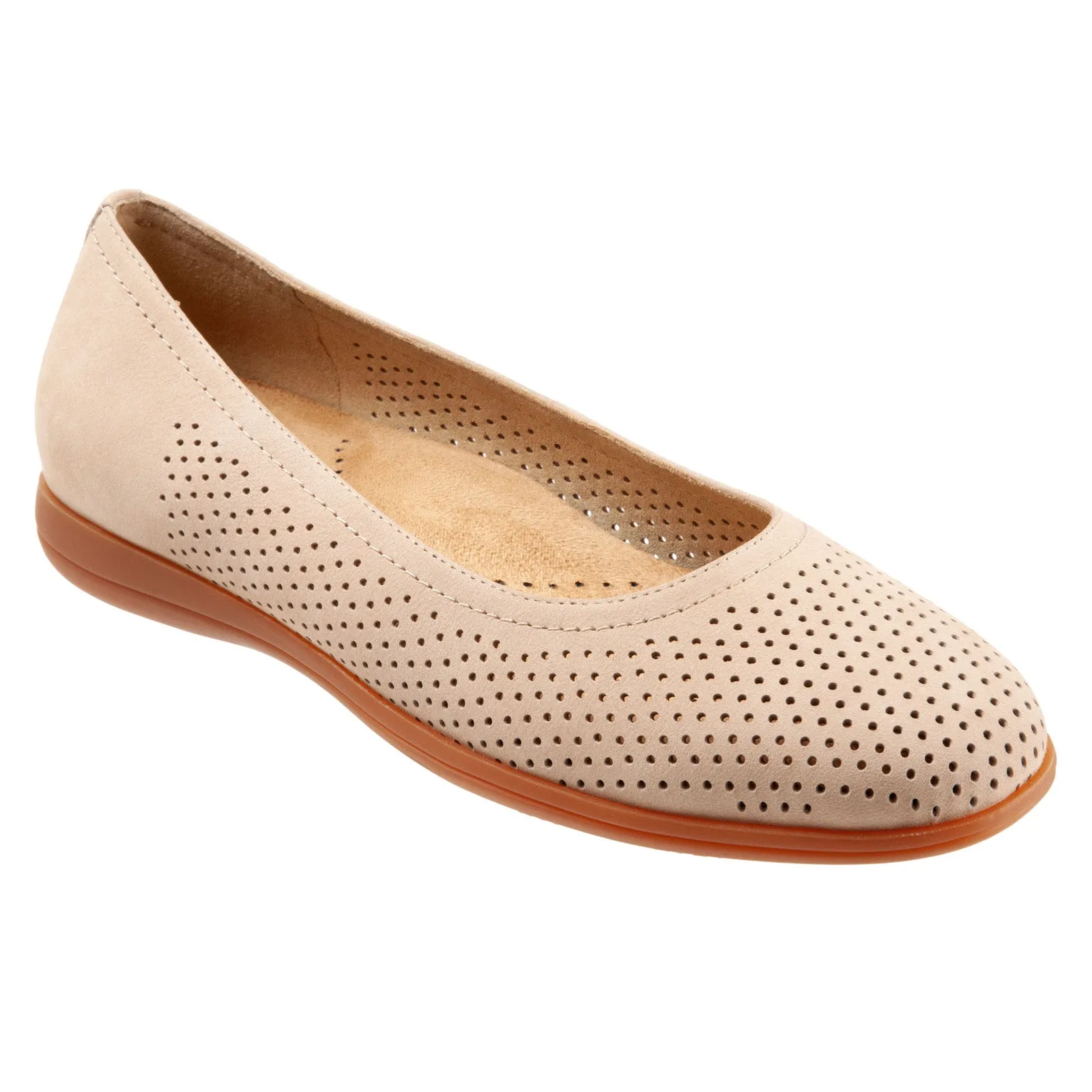 Trotters Darcey T1904-277 Womens Beige Wide Leather Ballet Flats Shoes