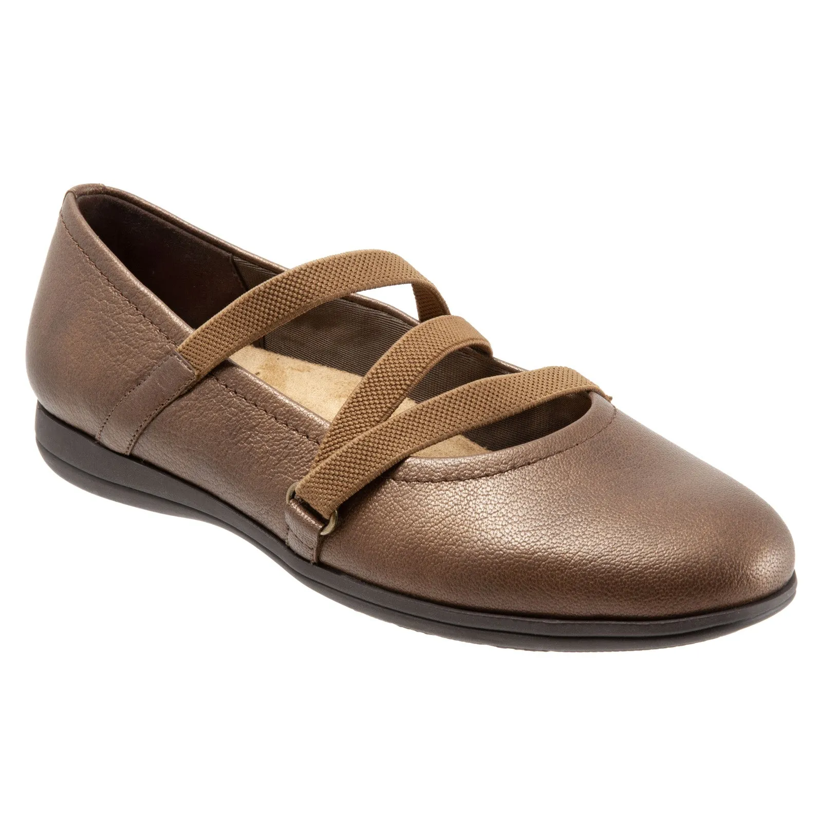 Trotters Della T1953-222 Womens Brown Leather Slip On Ballet Flats Shoes
