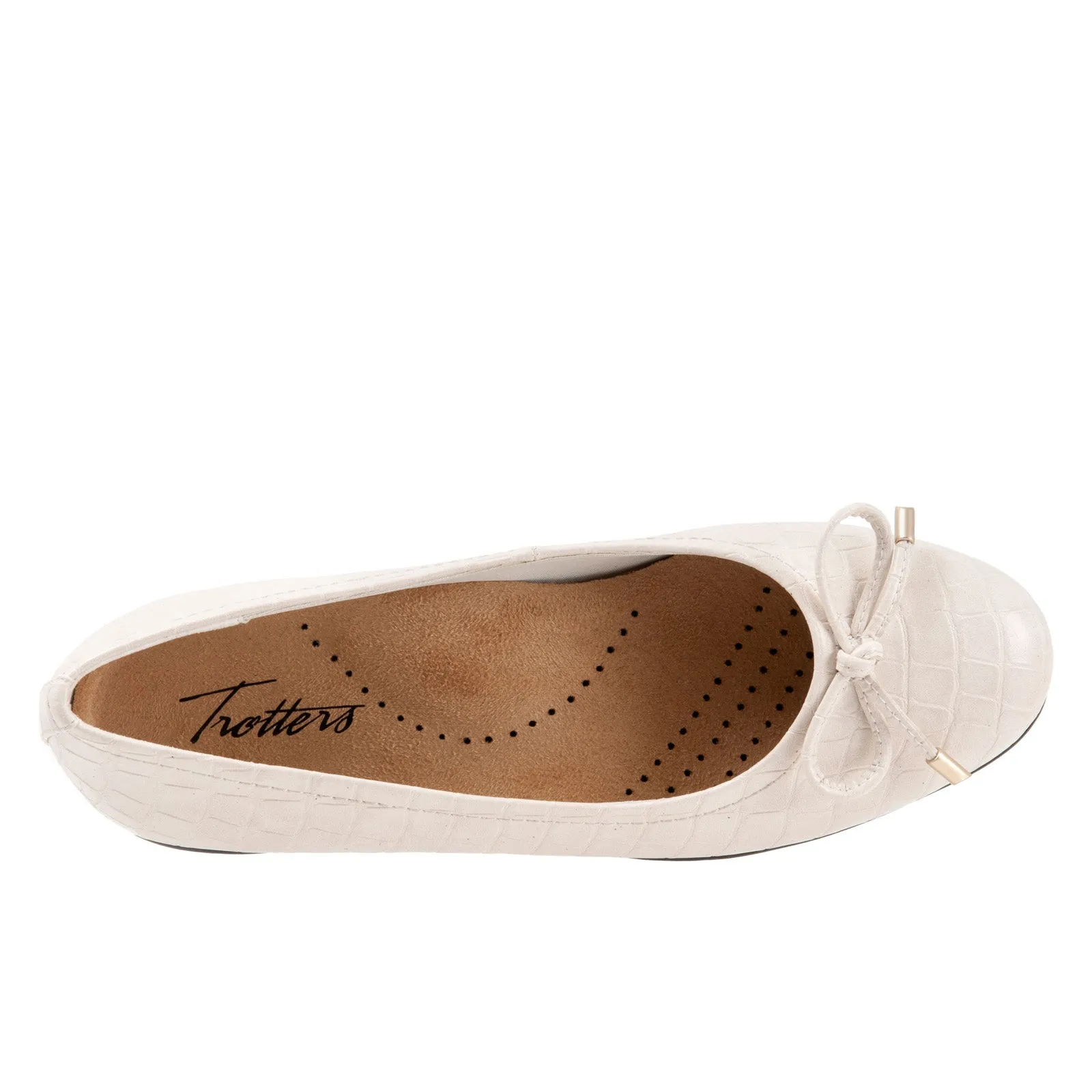 Trotters Dellis T2054-115 Womens Beige Wide Leather Ballet Flats Shoes