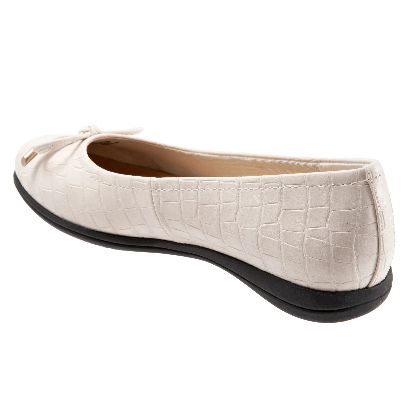 Trotters Dellis T2054-115 Womens Beige Wide Leather Ballet Flats Shoes