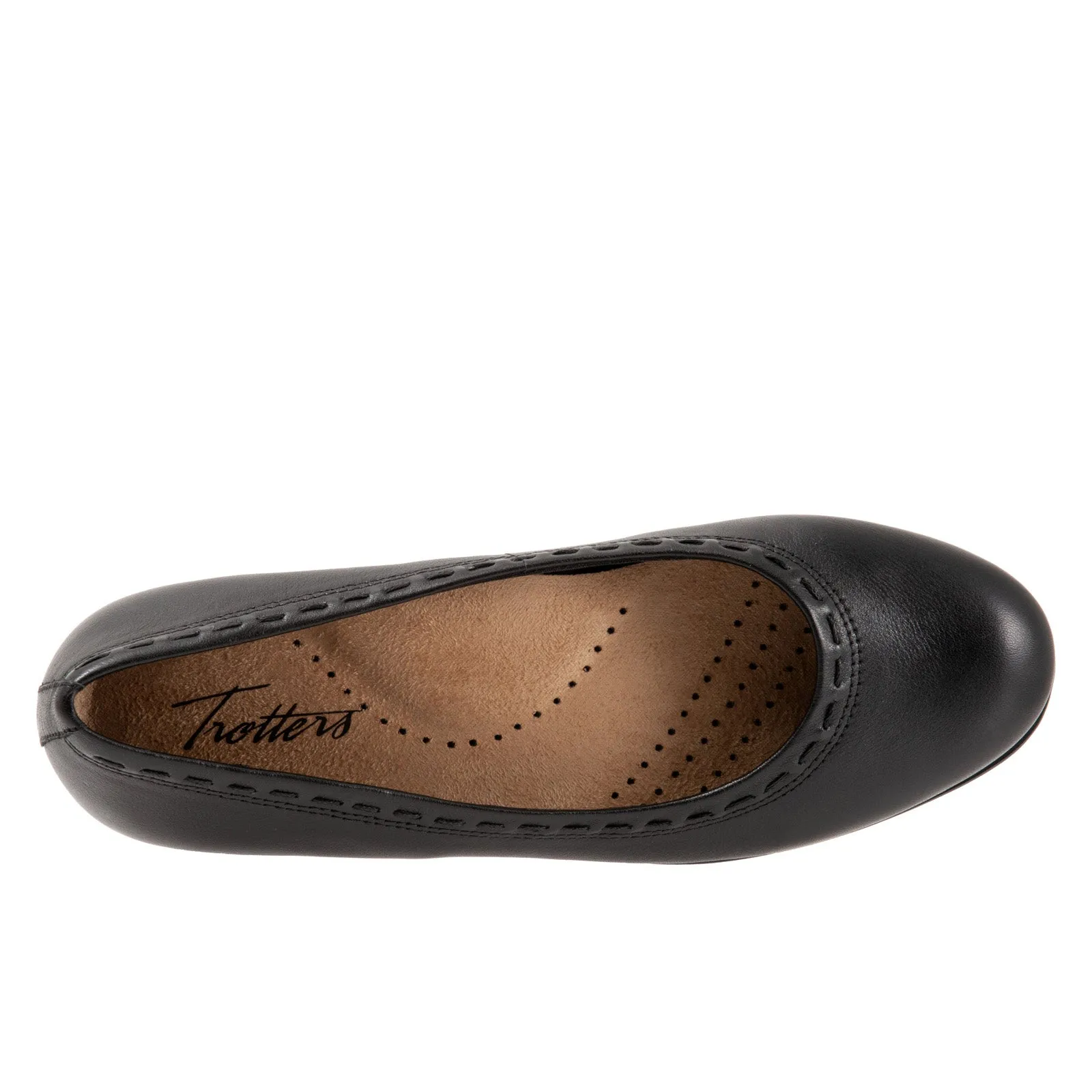 Trotters Dixie T2217-001 Womens Black Extra Wide Leather Ballet Flats Shoes
