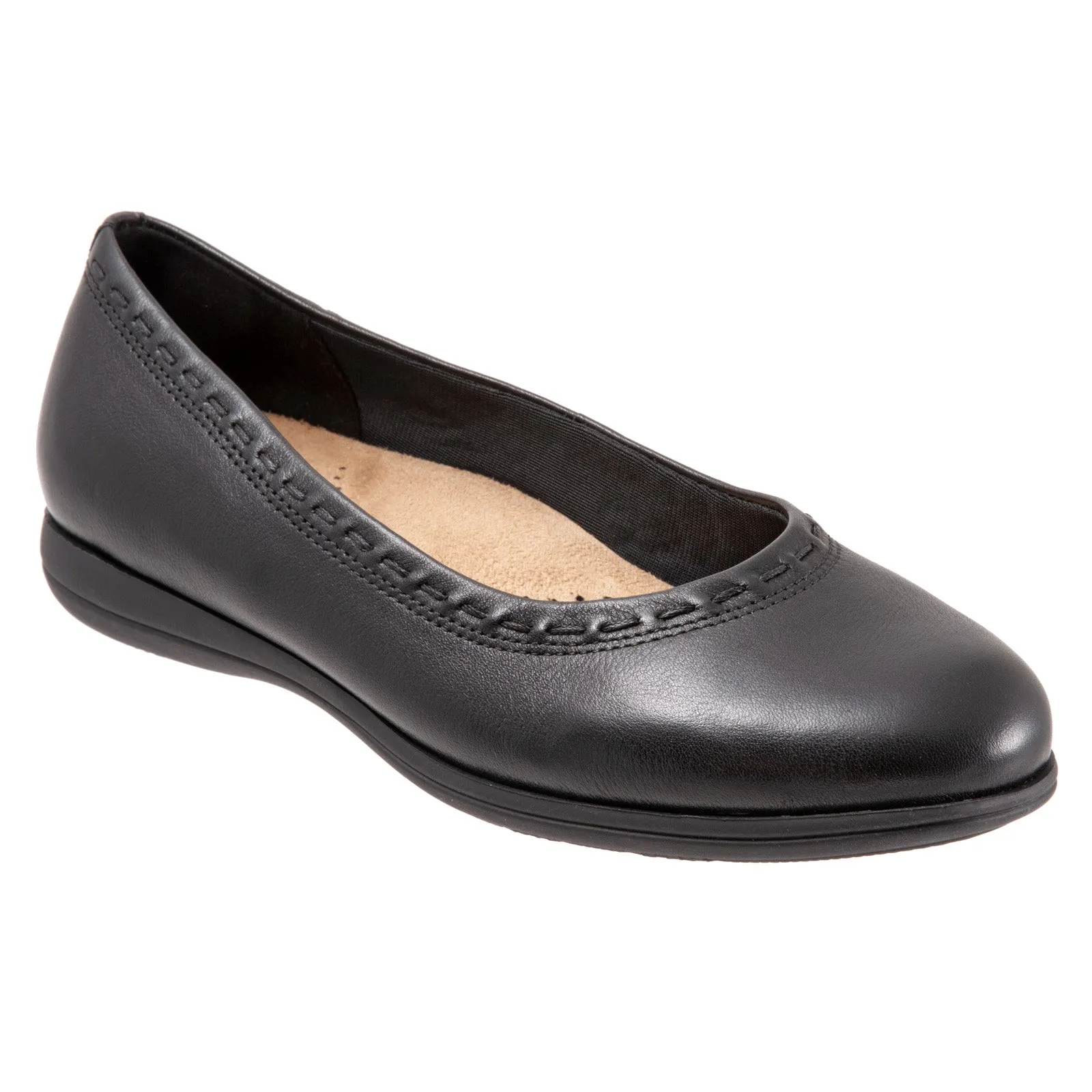 Trotters Dixie T2217-001 Womens Black Extra Wide Leather Ballet Flats Shoes